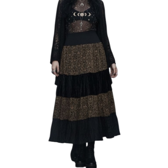 Vintage Derek witchy gypsy Derek heart gold and black midi broom skirt - Picture 1 of 9